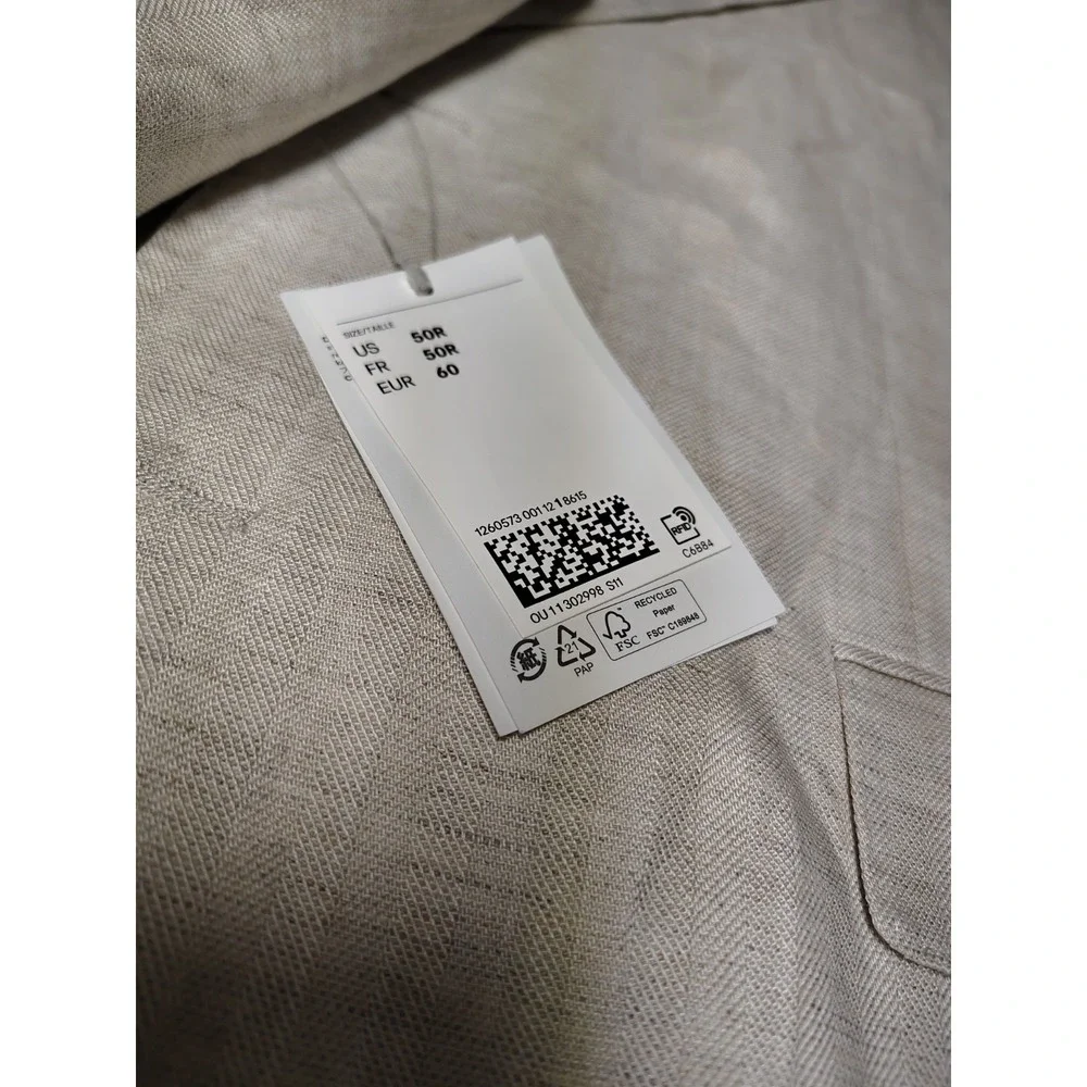 New H&M Slim Fit Linen 2 Button Jacket Blazer Light Beige Size 50Regular